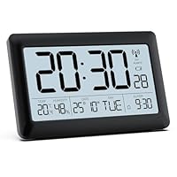 LATEC Horloge Numérique Murale, Reveil Digitale Radiopilotée Grand Écran LCD 7,5" - Horloge Numérique à Piles avec Température/Humidité/Calendrier - Alarme/Snooze – Rétroéclairage