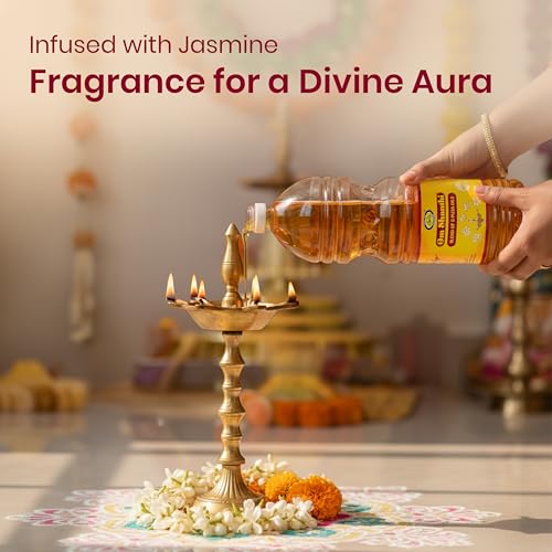 Om Shanthi POOJA MADE PURE Cycle Pure Om Shanthi Puja Oil, Blend Of 5 Puja Oils With Jasmine Fragrance for Daily Puja, Festivals - Pack Of 2 (1 litre per Pack)