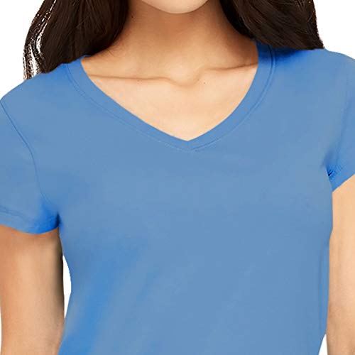 Image of Pooplu Women's Regular Fit Premium Plain 100% Cotton V Neck Half Sleeves, Casual Plain Pootlu Tees and Tshirts.
