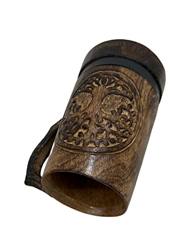 Handmade Mango Wooden Beer Coffee Mugs Wood Dark Natural - Eco-Friendly Wooden Tankard Gift Glass Stein Tea Cup Barrel For Men Women Coffee Viking Mug #TOP3