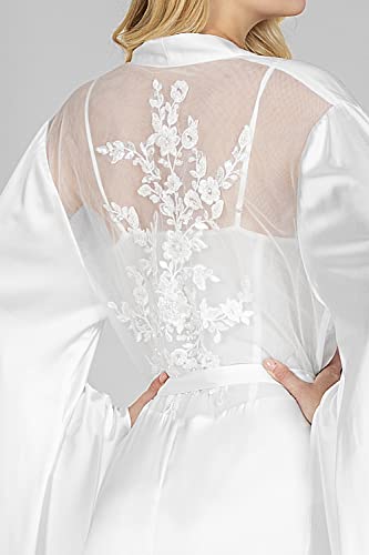 Hhq Floor Length Bridal Satin Robe Women's Luxury Silk Robes Long Nightgown For Wedding Day Maternity Photoshoot(Medium,Floor White) #TOP1