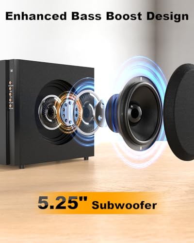 Bobtot Home Theater Systems with 5.25 inch Subwoofer, 5.1 Wired Satellite Surround Sound Speakers, 600 Watts Peak Power Deep Bass Audio Stereo System with FM Radio Bluetooth AUX DVD USB SD Input - Image 4
