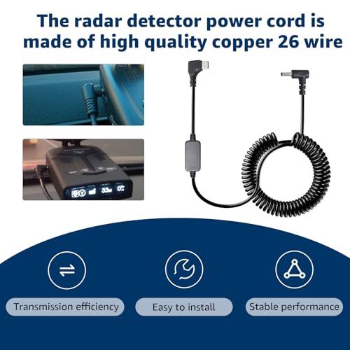 USB-C to DC3.5 Plug Radar Detector Power Cable,Type C 5V-12V Power Cord Compatible with Cobra RAD 480i, 350, 380, Uniden DFR1, DFR3, DFR5, Whistler, & Radenso Radar Detectors (8.2FT Length)