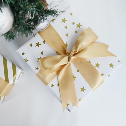 Image of Double Face Champagne Gold Satin Ribbon 1-1 /2 inch X 50 Yards Polyester Champagne Gold Ribbon for Gift Wrapping Very Suitable for Weddings Party Hair Bow Invitation Decorations and More