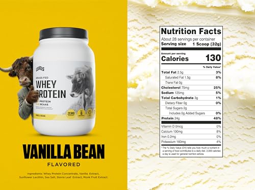 Image of Levels Grass Fed Whey Protein Powder, No Artificials, 24G of Protein, Vanilla Bean, 2LB