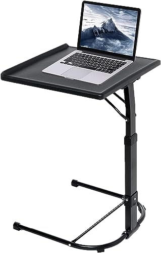 GBS Folding Laptop Table, Foldable & Adjustable Height with Tilt Angle, Multi-Functional Folding TV Tray, Standing Desk Side Table (Black)