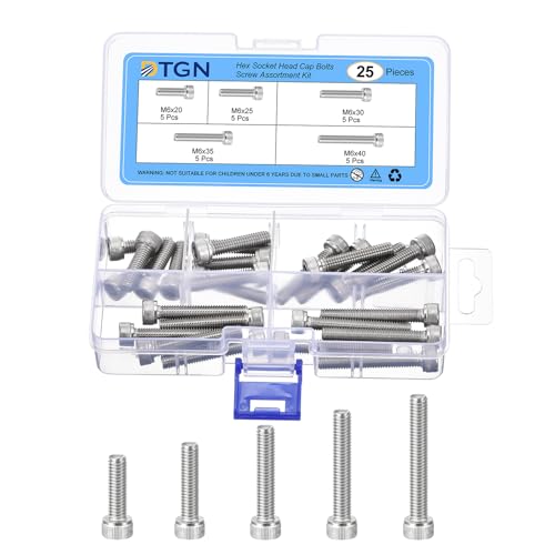 DTGN 25Pcs M6 Metric Screw Assortment, M6 Bolts Socket Head Screws