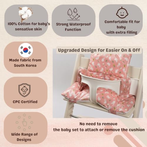 Image of Waterproof & Compatible Stokke Tripp Trapp Cushion Set - Easy to Clean Stokke Tripp Trapp Newborn Set - 100% Cotton Stokke High Chair Cushion Set (Pink Bunny / 49.5 Counts)