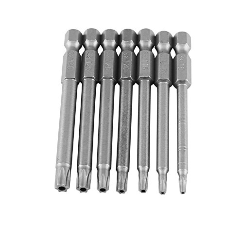 7pcs 75 mm destornillador Torx largo Bits acero de aleación 1 / 4inch vástago hexagonal T 8-T30 destornillador estrella de seguridad Magnético Bits Set