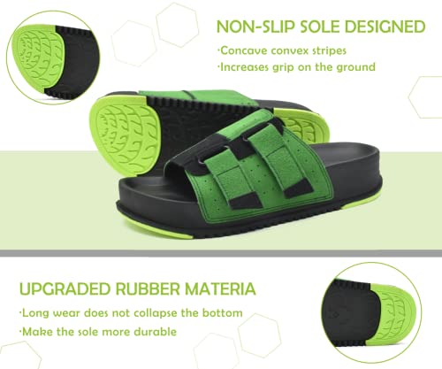 Kuailu Womens Adjustable Buckle Platform Slides Comfortable Slides Arch Support Ladies Slip On Lightweight Chunky Cushion Flatform Slides Fashion Summer Casual Slides Open Toe Thick Sole Green Size 6 #TOP6