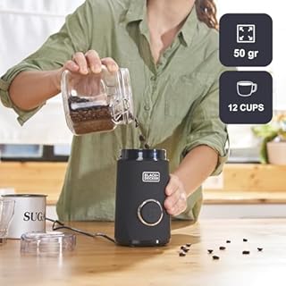 BLACK+DECKER BXCG150E - Macinacaffè Elettrico 150W | Serbatoio 50g | Lame e Contenitore in Acciaio Inox | Macinatura Fine | Avvolgicavo Integrato | Nero