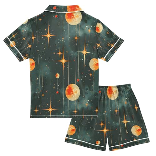 senya Watercolor Gradient Moon Satin Summer Pajama Sets Silk Short Sleeve Button Down Sleepwear2