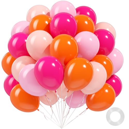 60pcs Pink and Orange Balloons 12inch Pastel Orange Hot Pink Balloons for Graduation Birthday Party Decorations