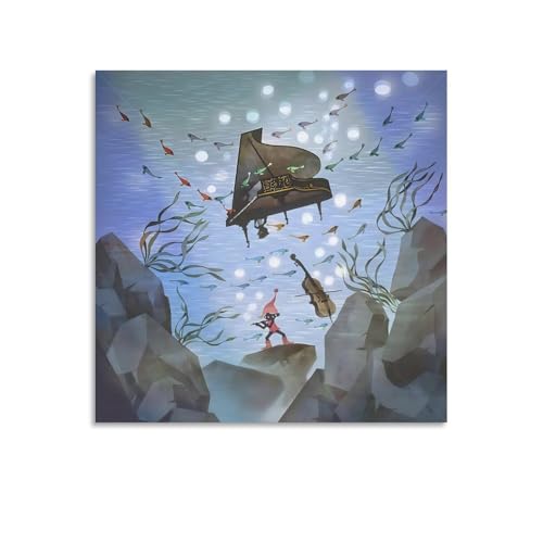 藤城清治「海の中のピアノ」ポスター ホーム装飾 アートパネル 壁アート 現代壁掛け 絵画 版画 芸術作品 インテリア12x12inch(30x30cm)