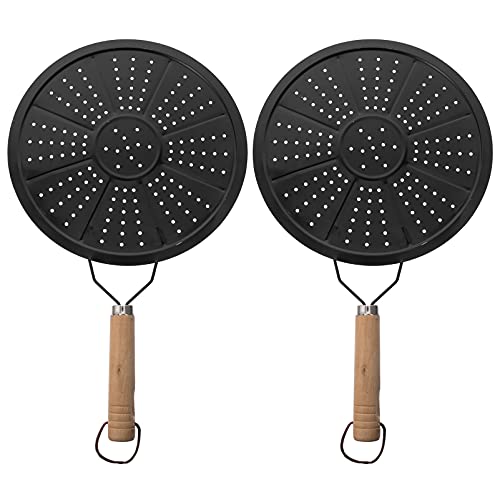 2pcs Iron Heat Diffuser Plate Induction Adapter Plate Induction Hob Plate Pot Conduction Stovetop Cookware Simmer Ring with Wooden Handle for Home Kitchen Supplies