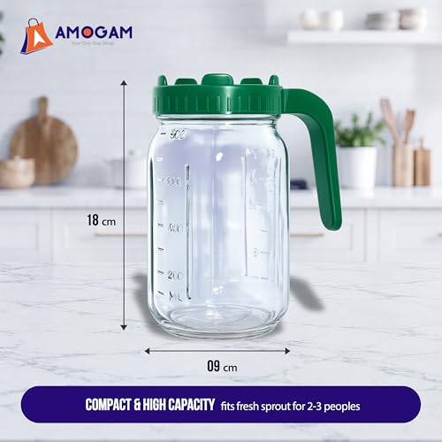 Image of Sprouts Maker Glass Jar - 950ml Large Sprouts Maker Jar for Home Use | BPA-Free Sprouting Jar with Drain Lid Handle | Reusable Glass Sprout Maker Jar for All Seeds and Beans (Green - 2pcs)