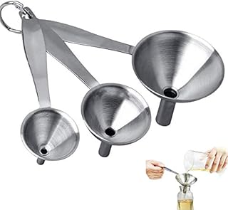 TSKDKIT 3 Pcs Stainless Steel Kitchen Funnel Set for Powder, Oil, Fluid etc, Mini Metal Funnels Spice Funnel For Filling Small Bottle