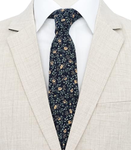 Image of BELLUNO Men's Cotton Floral Skinny Tie, 2.5 inch Width, with Gift Box