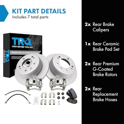 Image of TRQ Rear Brake Pad and Rotor Set Ceramic Coated Rotors Calipers Compatible with 2010-2015 Hyundai Tucson 2011-2016 Kia Sportage