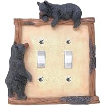 BestGiftEver Black Bear on Logs Double Toggle Switch Cover Wall Plate for Cabin Lodge Style Home Decor | Ideal for Nature and Wildlife Lover