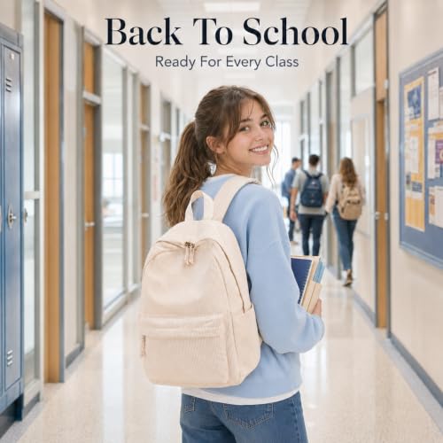 Image of BTOOP School Backpack for Teens Girls, Cute Corduroy Bookbag Lightweight 15.6 inch Laptop Bag for Women Casual High School College