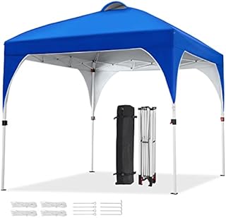 Yaheetech Pop Up Gazebo, 3x3m Garden Instant Shelter Waterproof Garden Patio Canopy with 4 Ropes, 8 Stakes, & 1 Wheeled Bag, Metal Frame, Adjustable Height, Top Air Vent, Blue