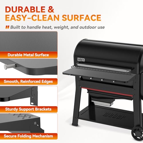36" Front Folding Table for Weber Searwood 600 XL Pellet Grill with 5 Tool Hooks, Grill BBQ Prep Table Accessory, 425+ Sq In Workspace, 40 lb Load Capacity, Locking Fold-Down Design by BBQ Future - Image 4