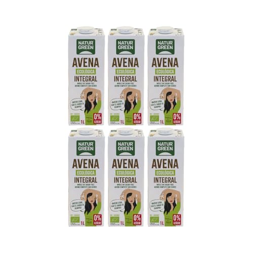 NaturGreen - Bebida de Avena Integral Bio Pack 6 x 1L, Sin Azúcares Añadidos, 100% Vegetal, Alternativa Ecologica a la Leche, Sin Lactosa, Apta para Veganos