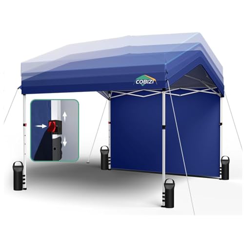 COBIZI Carpa Plegable 3x3m, Carpa Garaje Emergentes de un Solo Toque con 1 Paredes Laterales Impermeable Protección UV, Cenadores para Jardin Fiestas Camping Playa Pergolas (3 por 3m Azul Oscur)