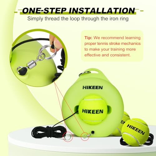 Image of Hikeen Premium Tennis Trainer Rebound with Metal Base,Portable Solo Tennis Trainer Set with 3 Highly Elastic String Balls,Tennis Practice Equipment for Adult Kids an Beginners