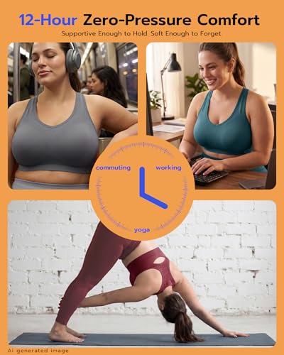 Image of FITTIN Supportive Sports Bra for Large-Bust: 12-Hour Zero-Pressure Comfort | Full Coverage No Spillage Comfortable Fit Padded Racerback Sports Bras for Yoga Gym for C-DDD Cup Plus Size Women