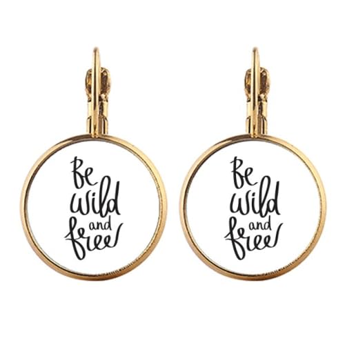 Boucles d'oreilles pendantes à clip Art déco dorées citation
