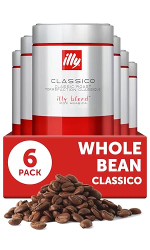 illy Whole Bean Coffee, Classico Medium Roast, 100% Arabica, Premium Italian Coffee, Ideal for Espresso, Drip, Moka and French Press Brewing, 8.8oz, 6 Pack