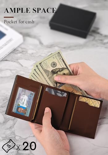 Image of Wallet For Men Trifold,Pop Up Wallet By Metal&Leather,RFID Blocking | Minimalist Smart Wallet Holds 12 Cards,20 Bills,ID Window,Ridge wallets for men,Trifold Wallets for fathers day gift ideas
