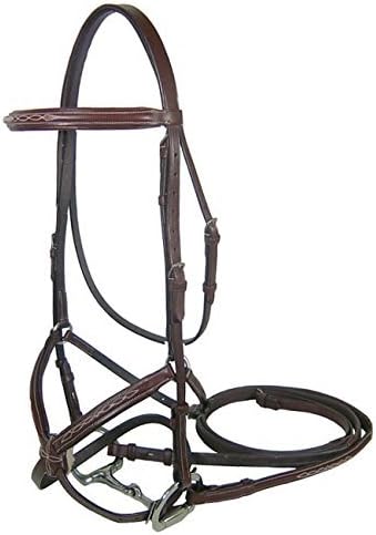 English Bridle Headstall Reins Leather Cowhide Genuine Horse Crossover Crossunder Raised Fancy Stitched Laced All Purpose Jumping Dressage Rubber Crystal Adjustable Browband Size:Full-Cob, M106