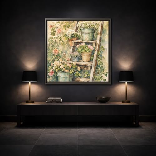 Tableau aquarelle grand format déco murale salon moderne 40x40