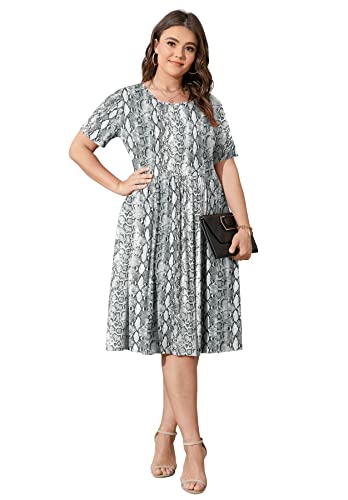Image of POSESHE Womens Plus Size Summer Dress 2026 Casual Short Sleeve Empire Waist Loose Fit Swing T-Shirt Dress with Pockets