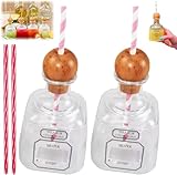 NUJOLI Patron Reusable Cups with Straw, Mini Empty Tequila Bottles for Drinks, 375ml Plastic Bottles for Champagne, Wine, Alcohol, Party Favors, Wedding