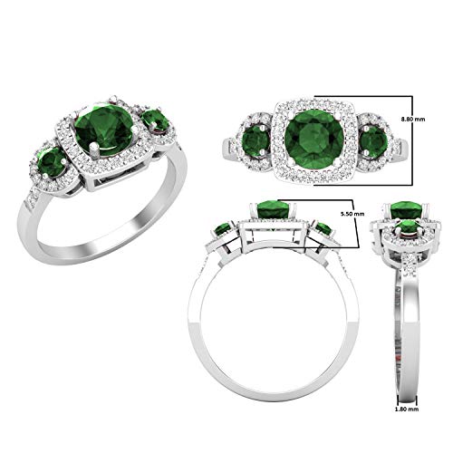 Dazzlingrock Collection Round Lab Created Gemstone & Natural White Diamond Womens 3 Stone Halo Engagement Ring, 10K Solid White Gold3