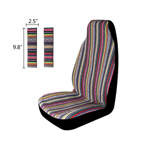 Copap Car Seat Cover Multi-Color Baja Saddle Blanket 4Pc Stripe Front Seat Cover With Seat-Belt Pad Universal Fits For Car, Suv #TOP2