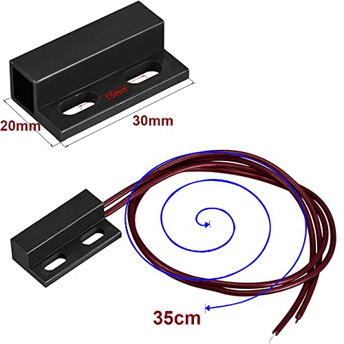 Gebildet 1set 0V-230V Magnetic Switch, Recessed Security Window Gate Contact Sensor, Magnetic Alarm Reed Switch With Red Wire,Magnet Near - Connect Circuit, Magnet Away - Break Circuit
