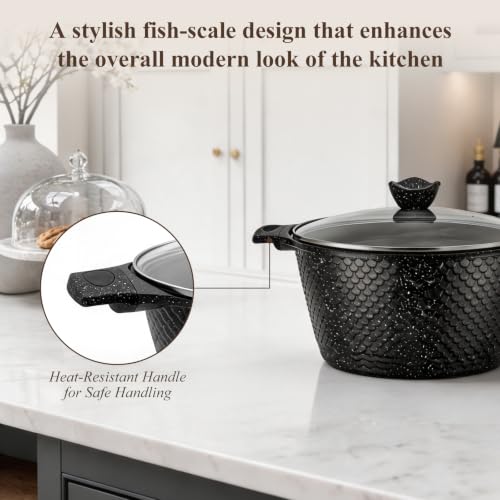 BTLSWI 29-Piece Black Pots and Pans Set, Non Stick with Detachable Handle, Nonstick Cookware Sets, Kitchen Cooking Set, Camping Cookware, Dishwasher & Oven Safe(Fish Scale Shaped) - Image 7