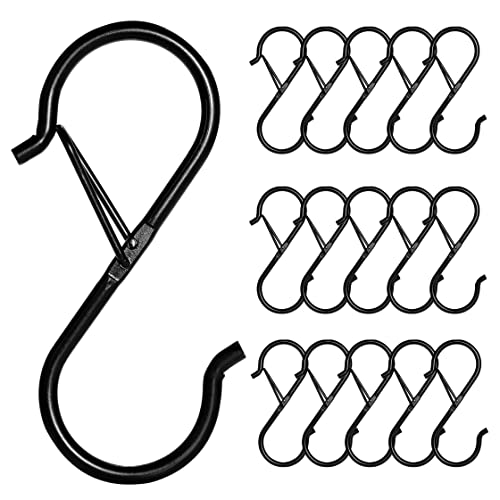 17 Pcs S Hooks For Hanging, Heavy Duty S Shaped Hooks Black, Kitchen Hooks, Closet Rod S Hanger Hooks For Plants, Pots, Towels And Bags, With Safety Buckle Design, 3.5 Inch #TOP10
