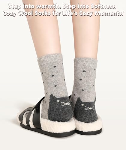 Image of IIG Cute Warm Wool Socks for Women Super Cozy Thick Crew Winter Socks Gifts, 5 Pairs