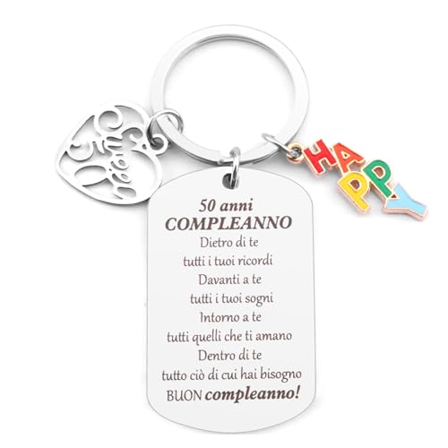 Portachiavi Regalo 50 Anni per Donna e Uomo - Idee Regalo Compleanno Originali e Utili - Personalizzato per Natale e Amici