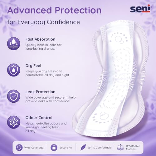 Image of Seni Lady Premium Women Ultimate Long Bladder Control Pads - 26 pcs | Overnight Bladder leakage Protection | Highly Absorbent | Rash Free | Breathable & Comfortable