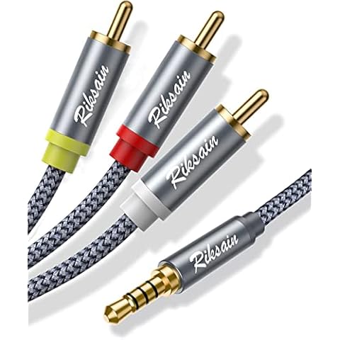 RIKSOIN 3.5mm to RCA Cable Audio Video Cables, 16.6FT/5M 3.5mm 1/8” TRRS to 3-Male RCA Adapter Stereo AUX Cord AV Cable for Camcorders, Handycam, MP3, Tablet, Speaker, Home Theater, DVD Player & More Cover