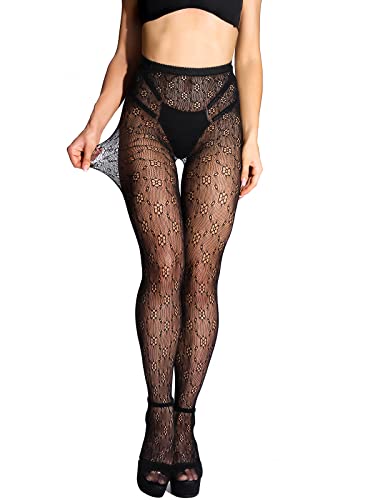 Image of HONENNA Patterned Fishnets Tights Black Pantyhose Stockings for Women, 1-6 Pairs
