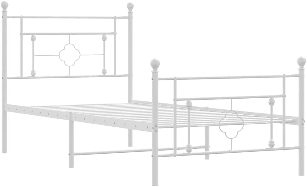 White Powder-Coated Steel Bed Frame 39.4x78.7 in Single Size Platform Frame with Slatted Foundation, Sturdy Durable Minimalist Bedroom Furniture for Mattress Support and Easy Assembly