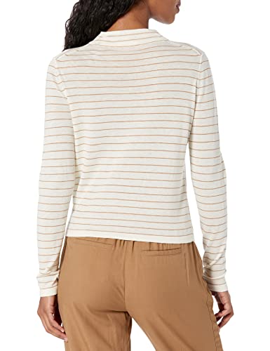 Vince Women's Striped Saddle Sleeve Pullover, Off White/Vicuna, Large #TOP1